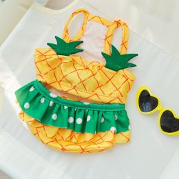 Dog Cute Bee Shape Swimsuit Suspenders Bifeet (Option: Yellow pineapple-L)