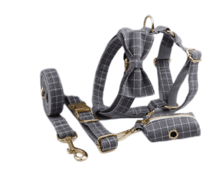 Pet Collar Dog Fabric Velvet (Option: Grey grid-XL)
