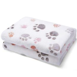 Dog And Cat Flannel Thickened Pet Blanket (Option: White footprint-XL)