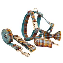 Pet Collar Dog Fabric Velvet (Option: Green check-XL)