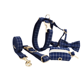 Pet Collar Dog Fabric Velvet (Option: Navy check-XL)