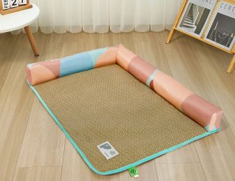 Pet Mat Ice Rattan Weaving (Option: Geometric color block-L)