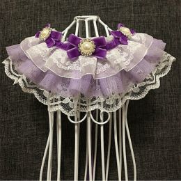 Cat Dog Pet Jewelry Necklace Bow Tie Lace Saliva Towel (Option: Purple-XL)
