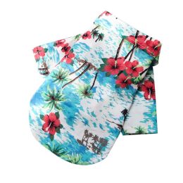 Small And Medium Dogs Beach Pineapple Shirt Hawaiian Pet Dog Cat Golden Retriever Spring And Summer Four Seasons Clothes (Option: Shirt Island Style Lake Blue-4XL)